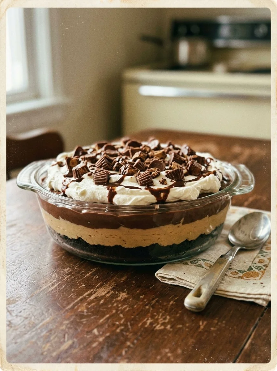 Peanut Butter Layered Delight dessert with creamy layers and toppings