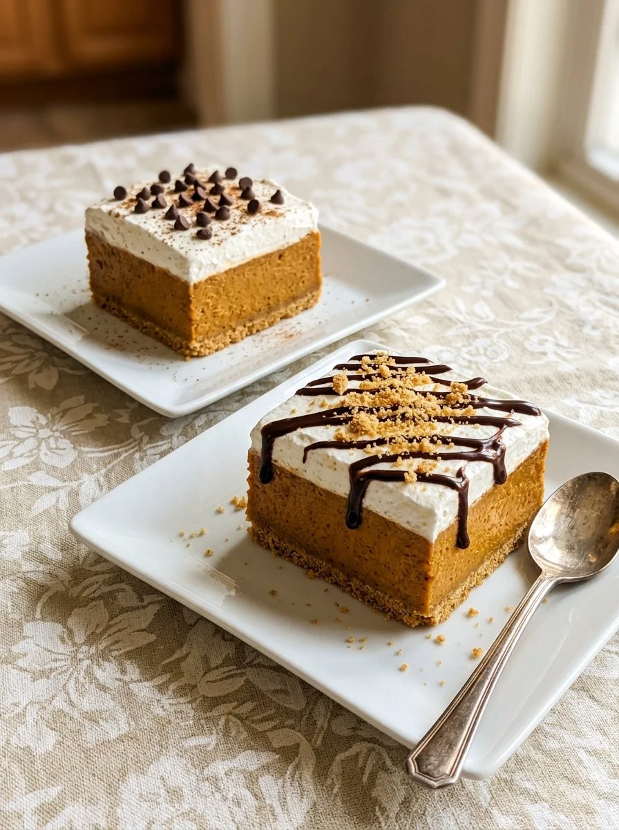 Delicious Pumpkin Lush dessert layered with creamy pumpkin filling and whipped topping.