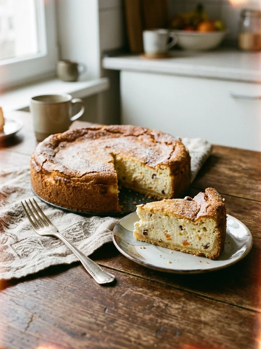 Slice of Sicilian Ricotta Cheesecake topped with fresh berries