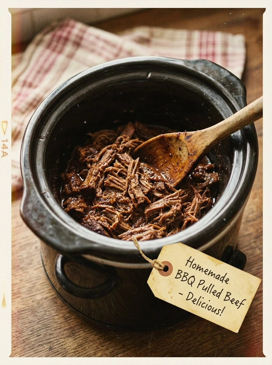 Delicious slow-cooked BBQ pulled beef served in a sandwich.