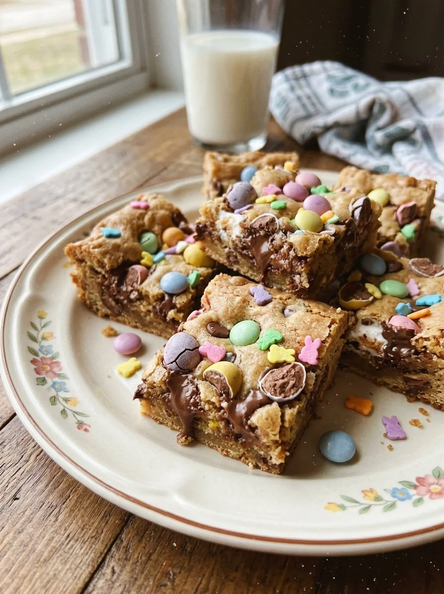 Deliciously soft and loaded Easter egg bars filled with chocolate and candy treats.