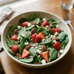Fresh strawberry spinach salad served in a bowl for summer dining