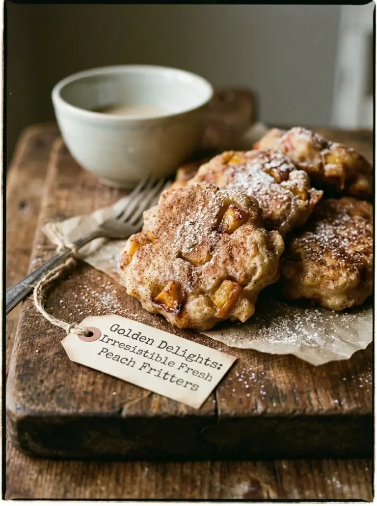 Freshly made golden peach fritters for a sweet dessert treat.