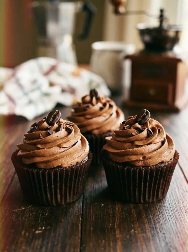 Delicious chocolate coffee cupcakes topped with creamy frosting