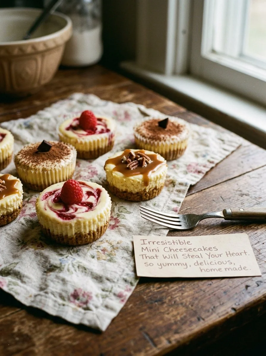 Delicious mini cheesecakes topped with berry sauce on a plate