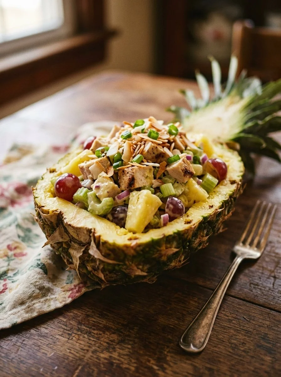 Irresistible Pina Colada Chicken Salad with chicken, pineapple, and coconut.