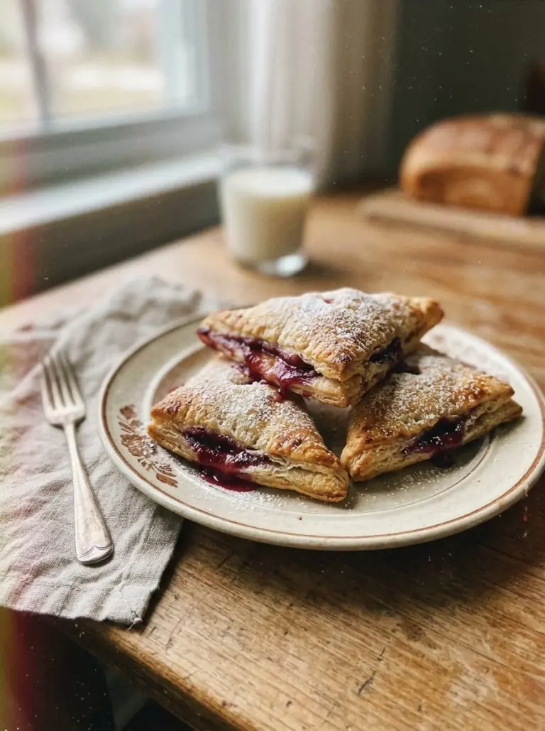 Freshly baked irresistible plum turnovers with flaky crust and juicy filling.