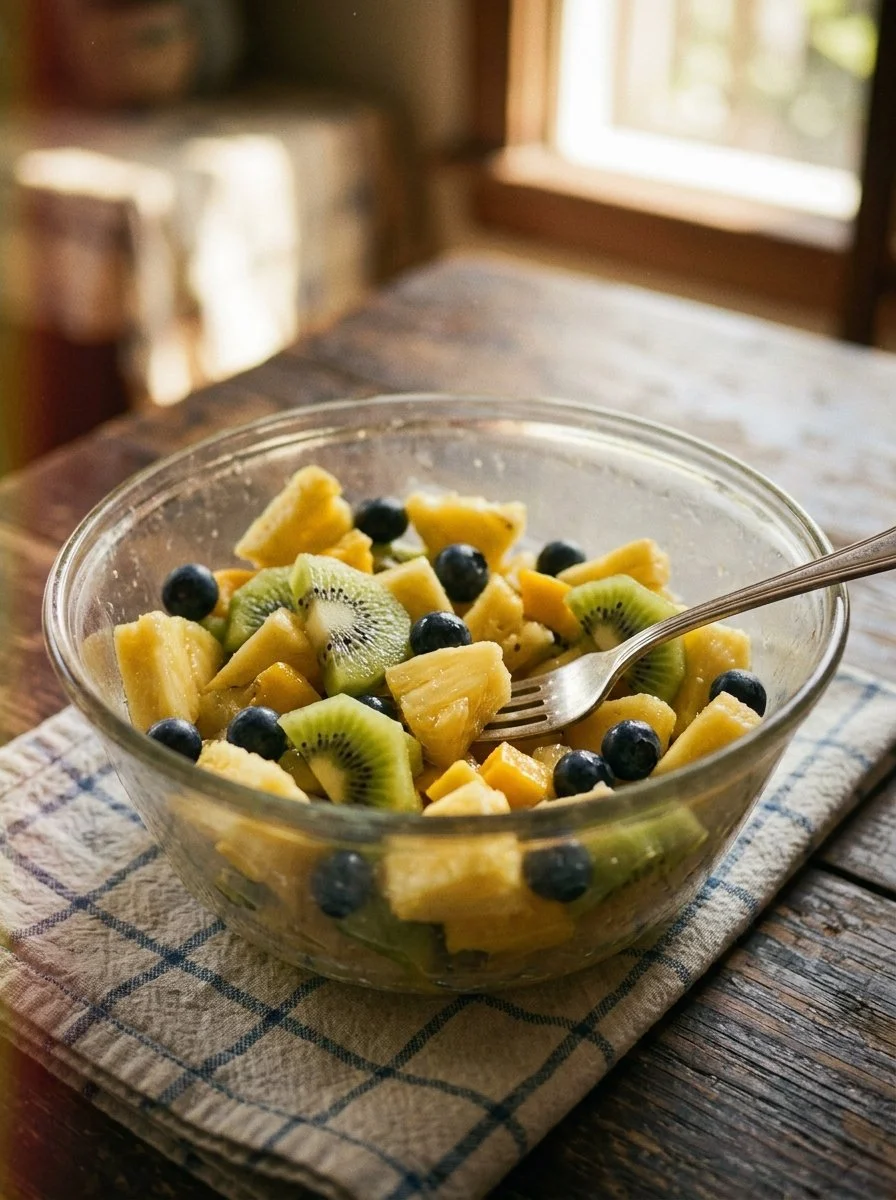 Delicious and colorful Pineapple Kiwi Salad in a bowl, perfect for refreshing summer meals.