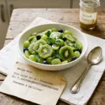 Colorful kiwi salad with fresh fruits and greens for a light meal