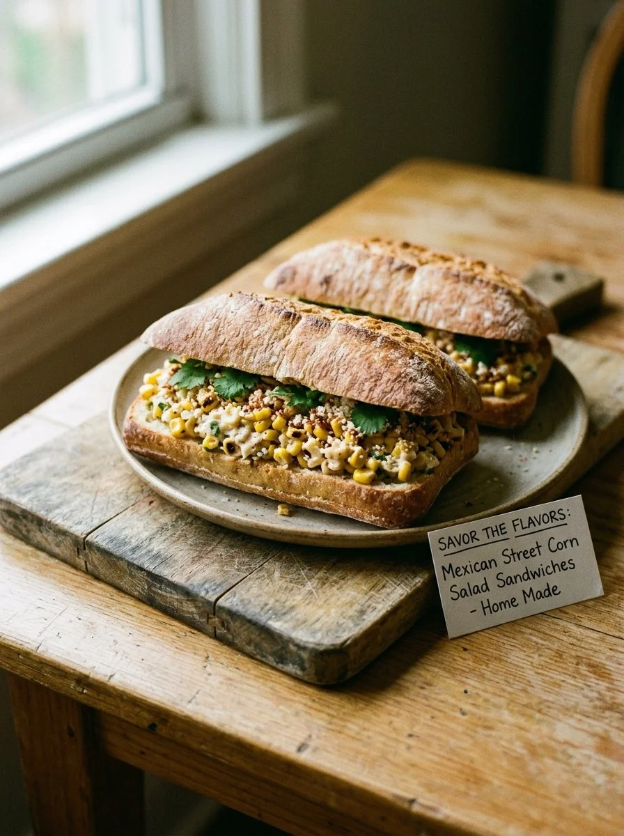 Mexican street corn salad sandwich topped with cilantro and cheese