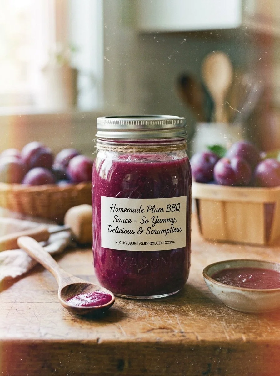 Delicious homemade plum BBQ sauce in a jar