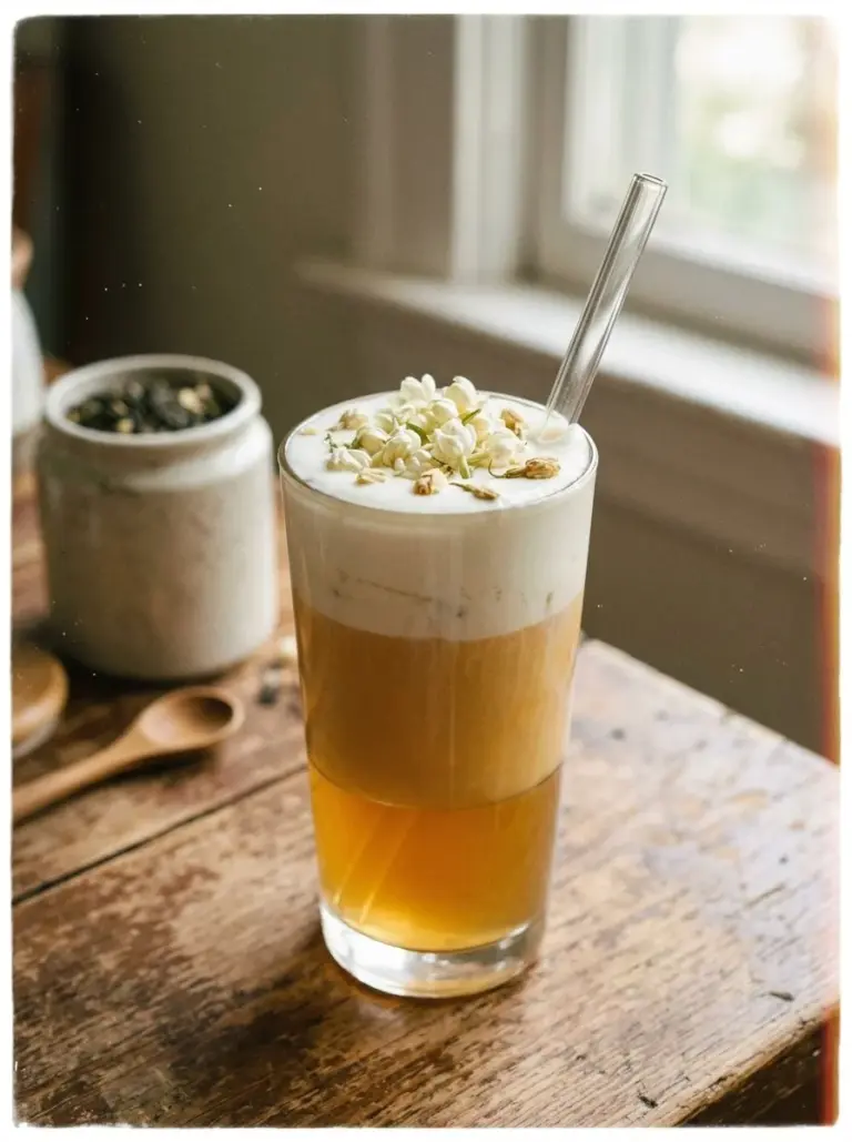Homemade jasmine milk tea with creamy milk and aromatic jasmine flavor
