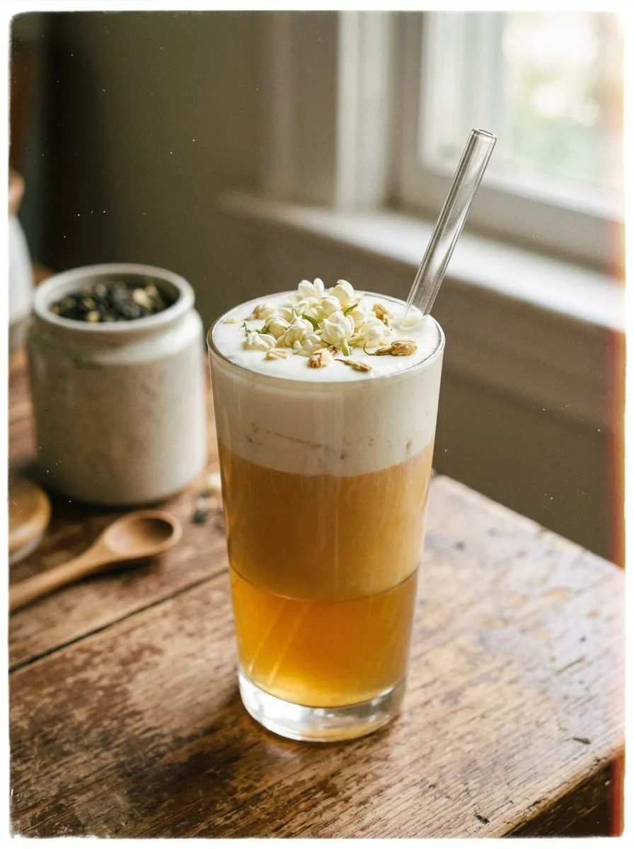 Homemade jasmine milk tea with creamy milk and aromatic jasmine flavor